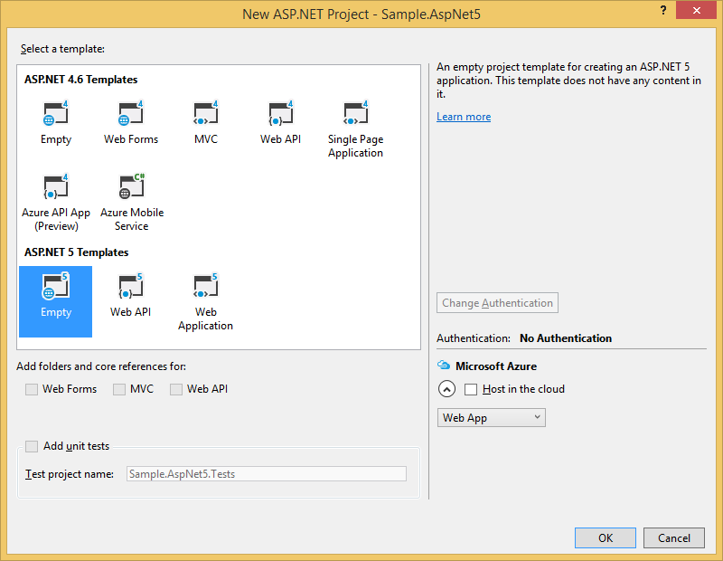 Creating an ASP.NET 5 project